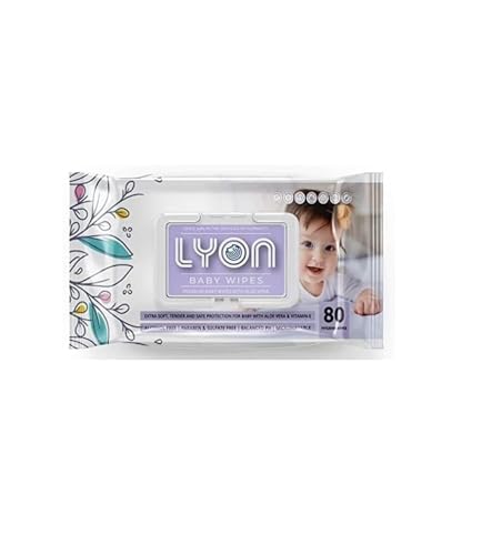 Image of Lyon Premium Baby Wipes with Aloe Vera & Vitamin E - Dermatologically Tested, pH-Balanced, Free from Alcohol & Parabens - 960 Wipes (Pack of 12, 80 Wipes per Pack)