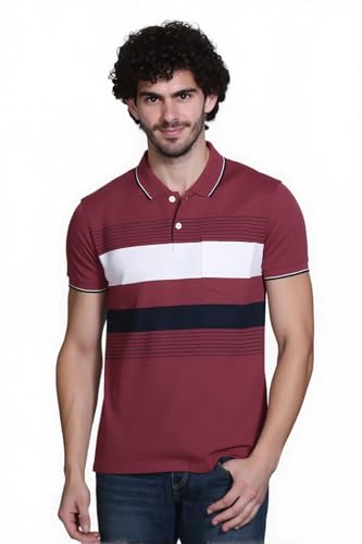 Image of SANE ORIGINALS T-Shirt for Men with Pocket || Textured Striped Polo for Men