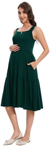 Smallshow Women's Maternity Tank Dress Sleeveless Ruffle Pregnancy Clothes