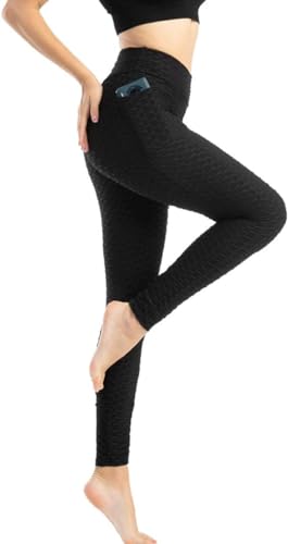Image of Women Scrunch Booty Leggings High Waist Butt Lift Yogapants TIK Tok TightsBubble TexturedTummy Control High Waist Yoga Leggings Gym Wear for with Pocket