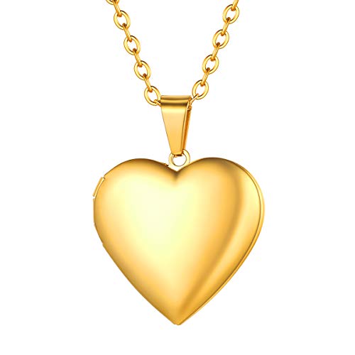 FOCALOOK Photo Heart Locket Pendant Women Jewelry Lockets That Holds Pictures 18K Gold Plated Necklace Birthday Gifts