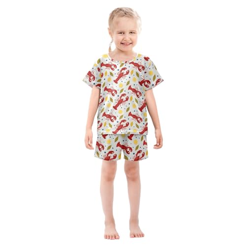 Lobster Leaves Lemon Pajama Set, Short Sleeve Cotton Sleepwear Nightwear3