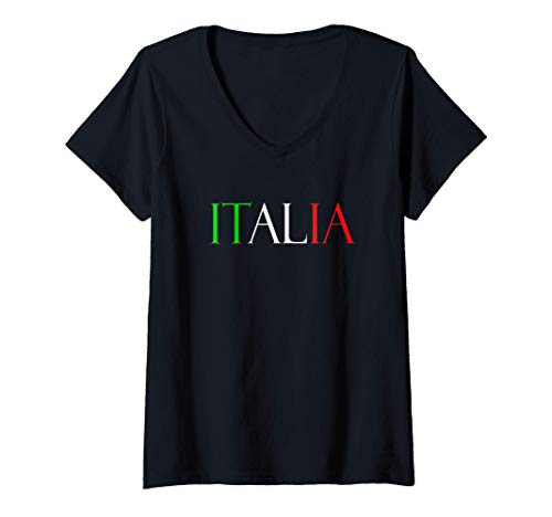 Femme Italia Drapeau Italie Vert Blanc Rouge T-Shirt avec Col en V