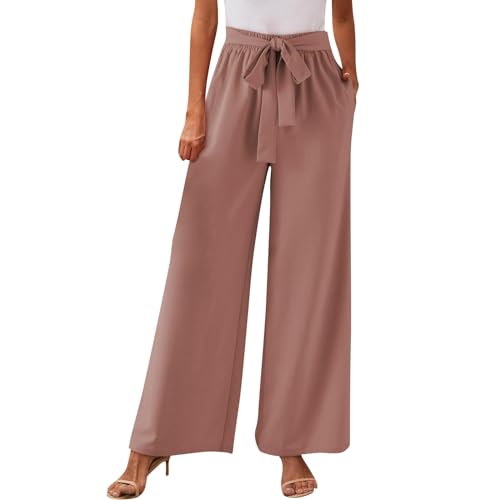 Wide Leg Dress Pants for Women Paperbag High Waisted Business Casual Pants Palazzo Lounge Pants Trousers with Pockets