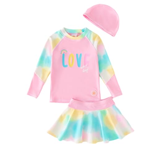 Vivobiniya Kids Girls Two piece Swimsuits Long Sleeves Rash Guard Shirts Swim trunks swim caps UPf50+ 3-12Y