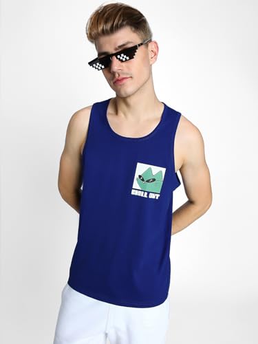 Image of Veirdo Pure Cotton Sleeveless Regular Fit Front Print Placement Scoop Neck Vest for Men & Boys