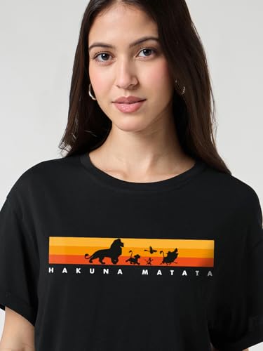 Image of Bewakoof Official Disney Merchandise Women's Graphic Print Boyfriend Fit Half Sleeve Round Neck Cotton Relaxed Fit T-Shirt