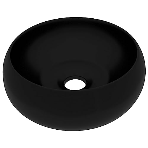 vidaXL Lavandino Lusso Rotondo Lavello per Bagno Lavabo per Toilette Sanitari Prodotti per Bagno Vaschetta Nero Opaco 40x15 cm in Ceramica