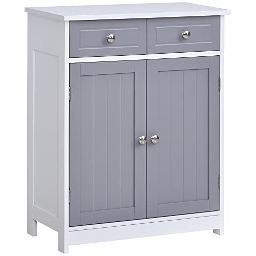 kleankin Meuble de Salle de Bain, Meuble de Rangement avec 2 tiroirs, Placard Double Porte et étagère réglable, Armoire Salle de Bain, Salon, Chambre, 60 x...