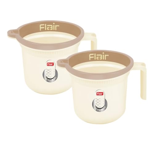 Image of FLAIR Estella Plastic Bath Mug Set of 2 - Durable, Lightweight & Stylish - Ideal for Daily Use in Bathroom & Kitchen (Beige, 1.5 LTR)