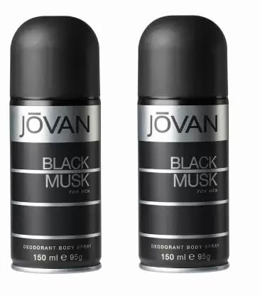 Jowan Black Musk Deodorant Body Spray For Men, 150ml (Pack of 2)