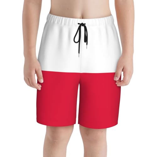 Polish Flag Youth Beach Pants, Soft and Breathable, with Drawstring Waist, Suitable for Sports and Leisure.3
