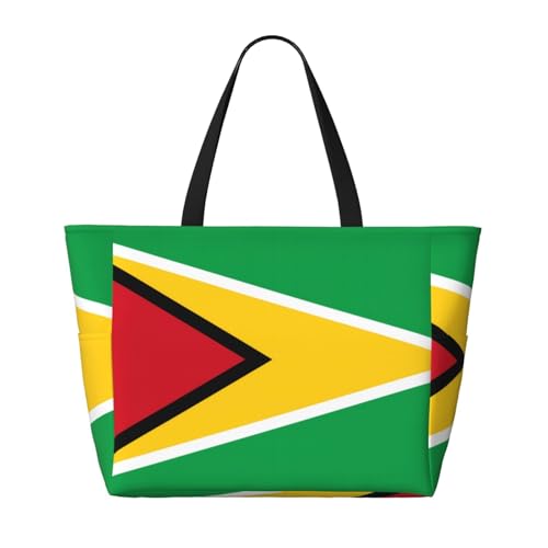 Multi-pocket large capacityFlag of Guyana printed beach travel bag can be carried by hand or on the shoulder2