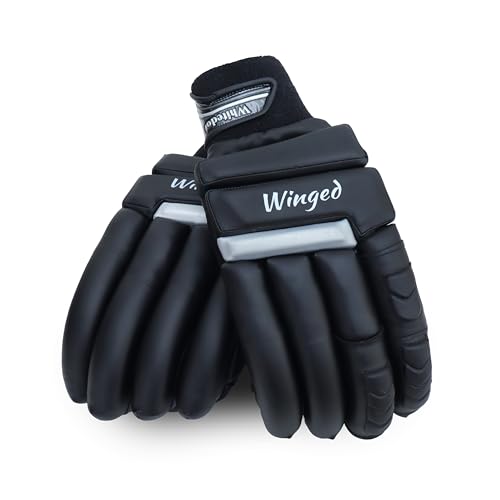 Image of WHITEDOT Sports Winged Cricket Batting Gloves||Suitable for Mens|Adult|Large Right Hand||Black, Leather