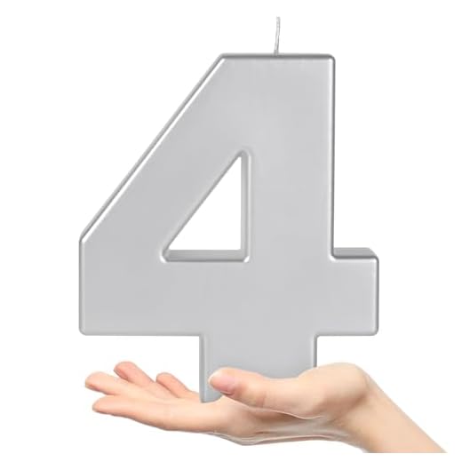 Vela de cumpleaños extragrande con números 0, 1, 2, 3, 4, 5, 6, 7, 8, 9, en color plata metalizado. Tamaño 20 cm. Tamaño gigante XXL. (4)