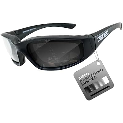 Epoch Eyewear Photochromic Auto-Darkening Motorcycle Sunglasses Foam Padded Black Frame wClear to Smoke Lens