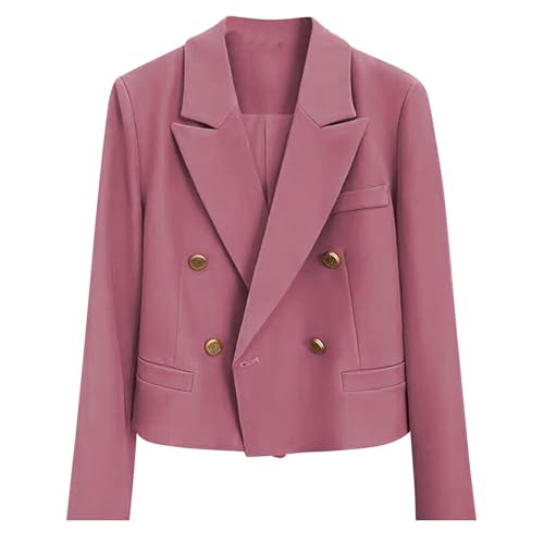 Womens Double Breasted Cropped Blazer Jackets Dressy Casual Peak Lapel Long Sleeve Work Office Blazers Crop Jacket