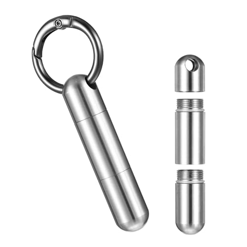 Qianyu Petit porte-clés - Pilulier voyage portable - Boîte étanche acier inoxydable - Organiseur pilules sac à main, portefeuille, camping (2 compartiments)