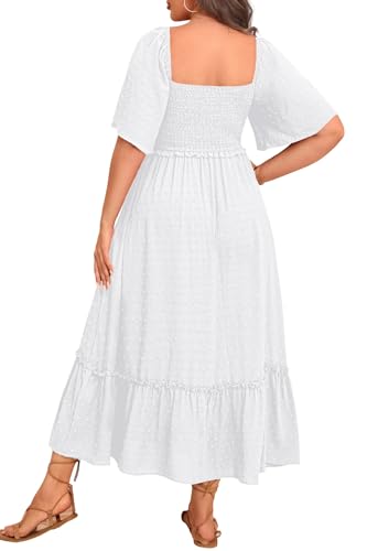 Image of Plus Size Summer Dresses - Maxi Casual Wedding Guest Graduation Easter Long Dress with Pockets