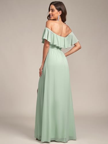 Image of Ever-Pretty Women's Summer Off The Shoulder Flowy Chiffon Formal Wedding Guest Dresses Maxi Side Split Beach Bridesmaid Dress