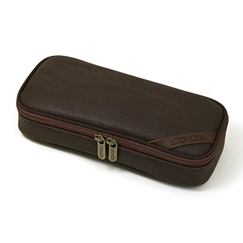 LOONLOON Estojo de madeira 664 marrom escuro – bolsa de caneta multiseção de grande capacidade com divisória para escola, faculdade, escritório, organizador de artigos de papelaria para estudantes