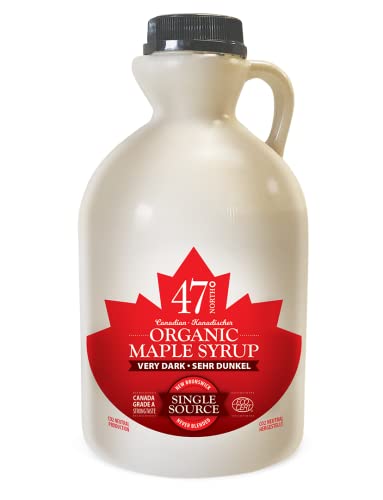 47° North Jarabe de arce orgánico canadiense, VERY DARK muy oscuro - muy intenso, 1000ml, Fuente única, Grado A, Sin gluten, Vegano, Sabor ligero y dulce para panqueques y más