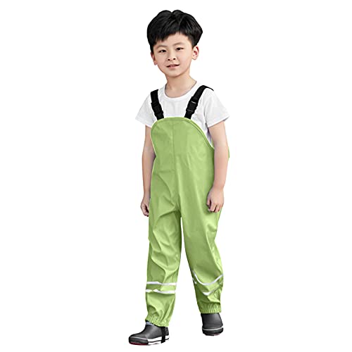 Kids Toddler Suspender Rain Pants Boys Girls Baby Waterproof Rain Trouser Lightweight Overalls (H3-Green, 104)