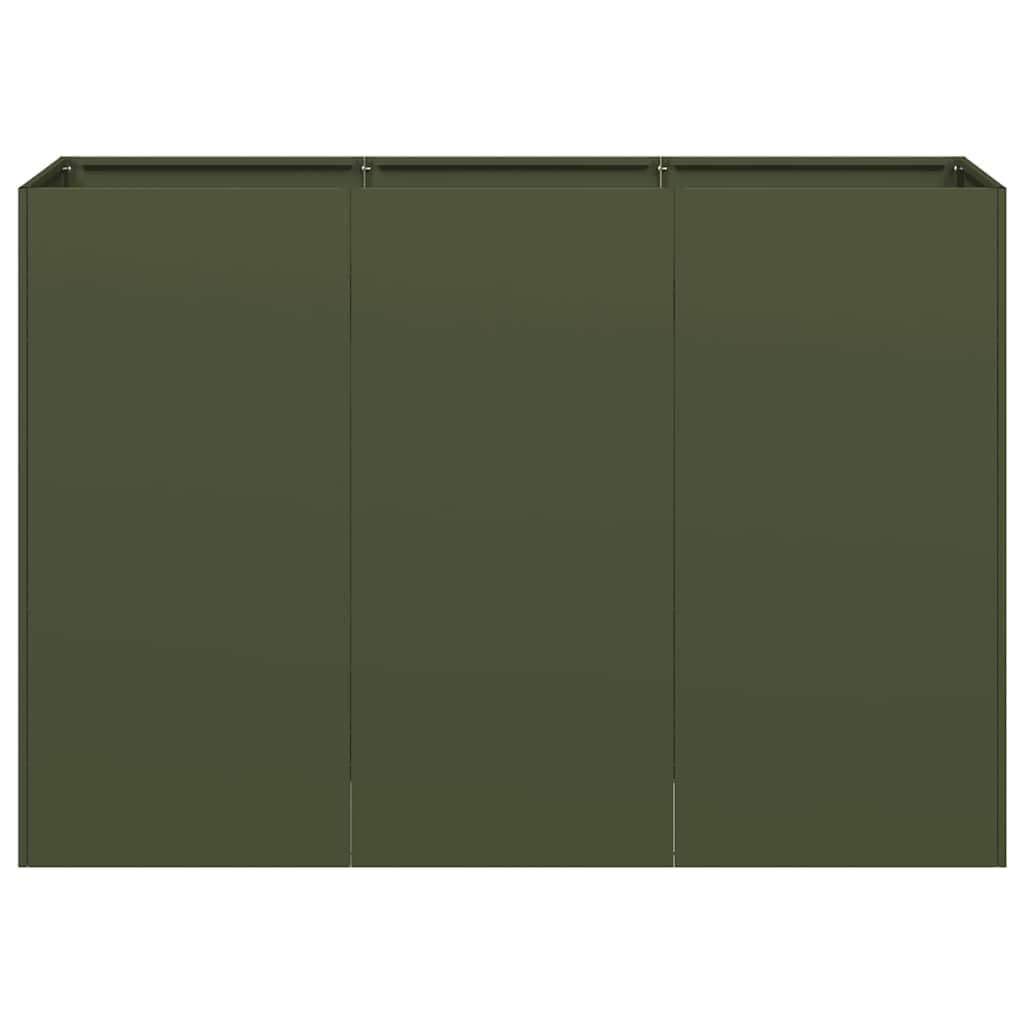 Oliwkowa donica na rośliny ze stali walcowanej na zimno, 120 x 40 x 80 cm, duża podwyższona grządka z otwartym dnem, do ogrodu, na balkon, taras, warzywa, zioła, kwiaty