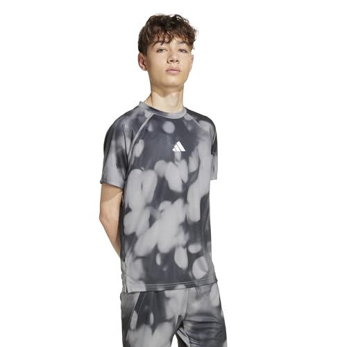 adidas Garçon Training Tee with Allover Graphic, Carbon/Black, 7-8 Years