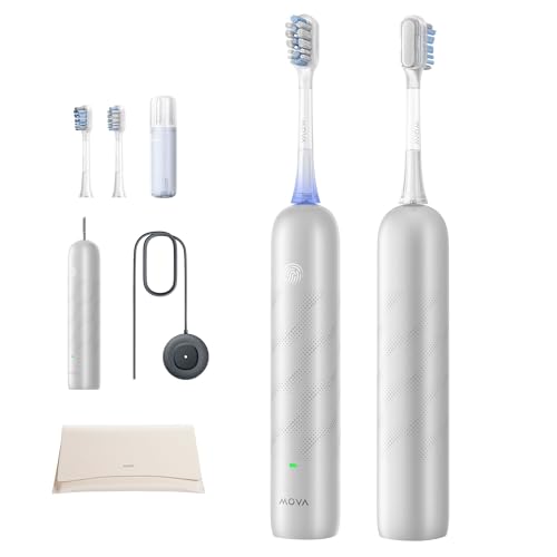 MOVA Fresh Pro 3DClean™ Elektrische Zahnbürste mit App, Schallzahnbürste für Erwachsene, 2 Bürstenköpfe und Reiseetui, 3-in-1-Ersatzbürstenkopf mit Halter, 30 Tage Akkulaufzeit, Silber