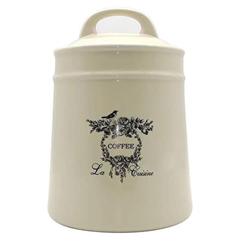 Lonovel Ceramic Coffee Canister Jars,Airtight Coffee Storage Container with Handle Lid,Ceramic Food Storage Jars for Coffee Beans,Vacuum Sealed Vintage Kitchen Canisters Large,8.5 inches (Beige) Cover