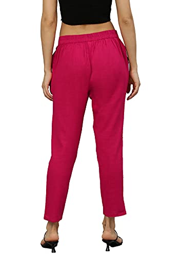 Yash Gallery Women's Cotton Slub Straight Solid Trousers for Summer3