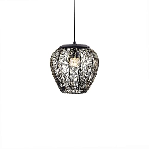Image of Lexton Wire Mesh Hanging Ceiling Pendant Lamp Light Fixture | Bedroom, Restaurant, Indoor Or Home Decoration (Corded Electric, Black, Pack of 1, Bulb Not Included)