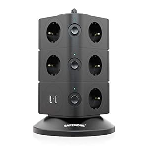 SAFEMORE Stekkerdoos USB Desktop-Power met 11 Stekkers, Schakelbare Overspanningsbeveiliging met 2 USB (2,1A) USB…