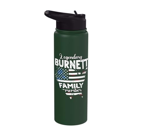 Surname Burnett US Flag Burnett Last Name Burnett Stainless Steel Insulated Water Bottle