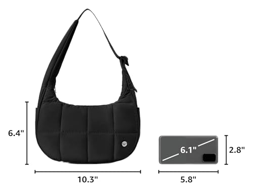 Image of WESTBRONCO Small Puffer Crescent Shoulder Bag for Women, Nylon Quilted Shoulder Purses, Puffy Handbags with Adjustable Strap