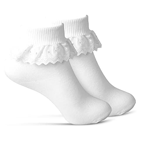 Nod Off Frilly Girls School Socks 3 Pairs Soft And Comfortable Women Black White Ruffle Lace Ankle Princess Dress Sock (as8, numeric, numeric_4, numeric_7, regular, regular, White, 4-7) Cover