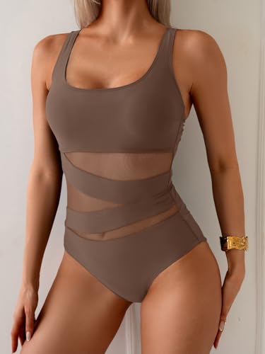 Image of B2prity Women's Mesh One Piece Swimsuit Tummy Control Sexy Bathing Suit Push Up Swim Suit Slimming Swimwear