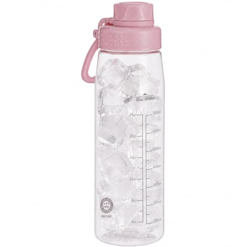Image of 32oz Clear Water Bottle - BPA-Free Tritan Plastic, Fast Flow Spout Lid, Wide Mouth & Leakproof Design Hiking Water Bottle Suitable for Travel, Outdoors, Gym, Travel, Home, School（Pink）