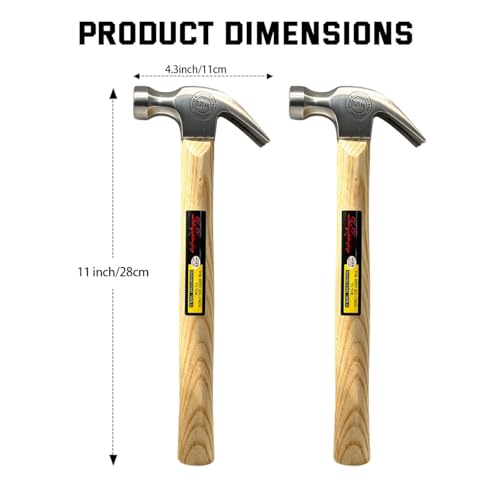 Image of 2 Pack Claw Hammer,8.8 oz Forged Carbon Steel Head Small hammer Wood Hammer Solid wood handle claw hammer for Home Repair& DIY (Claw Hammers) (2)