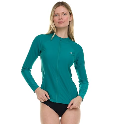 Image of Hurley Rash Guard for Women Full Zip, Zip Up Long Sleeve Swim Shirts for Women, Surfing Top UPF 50+ SPF Sun & UV Protection