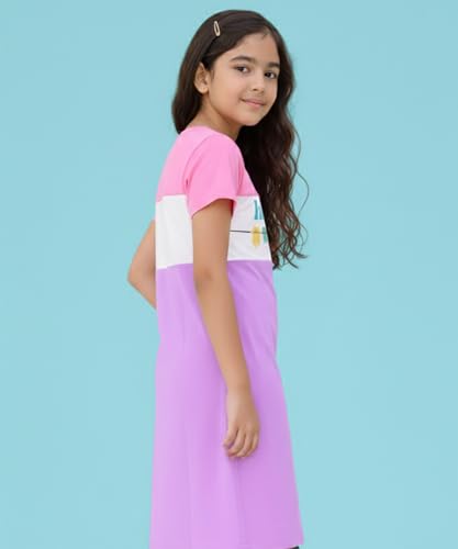 Image of KYDA KIDS 100% Pure Cotton Printed Round Neck Regular fit Half Sleeve Multicolor Long Top for Girls - (Pack of 1)