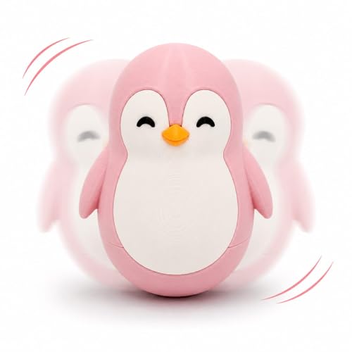 Image of Penguin Roly-Poly Wobble Toy - Self-Righting Stress Relief Fidget & Desk Decor for Kids and Adults, Cute Office Gift (Light Pink and White)