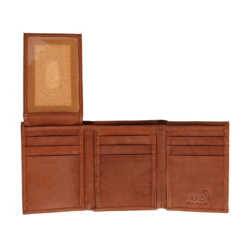 CTM Men's RFID Wolf Embossed Trifold Wallet, Tan4