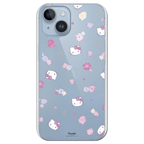 Personalaizer Custodia per iPhone 15 Plus con motivo Hello Kitty e motivo floreale - Stile Kawaii - Cover in silicone TPU flessibile trasparente