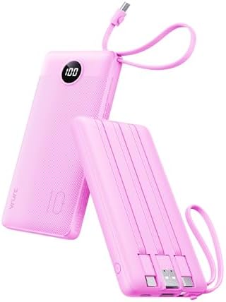 VRURC Portable Charger Built-in 4 Cables & 2 Port USB C Power Bank 10000mAh