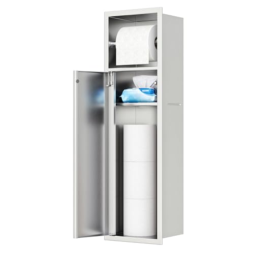 Neohomee Unterputz-Schrankmodul für die Klobürstengarnitur Edelstahl Badezimmerschrank mit Toilettenpapierhalter mit Ablage Toilettenschrank, 63 x 15 x 15 cm
