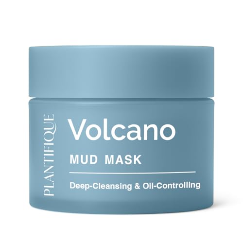 PLANTIFIQUE Mascarilla Facial Coreana Arcilla Volcánica y Mar Muerto – Mascarilla Rostro Carbón, Ácido Hialurónico, Aceite de Jojoba y Manteca de Karité – Purifica, Refina Poros, Hidrata y Calma, 110g