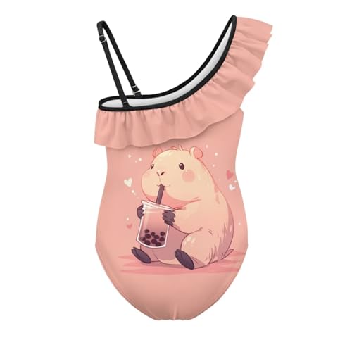 Jeiento Capybara Swimsuit for Kid,Girl's One Piece Swimsuits Cartoon Ruffle Swimwear Quick-Dry Child Beach Bathing Suit2