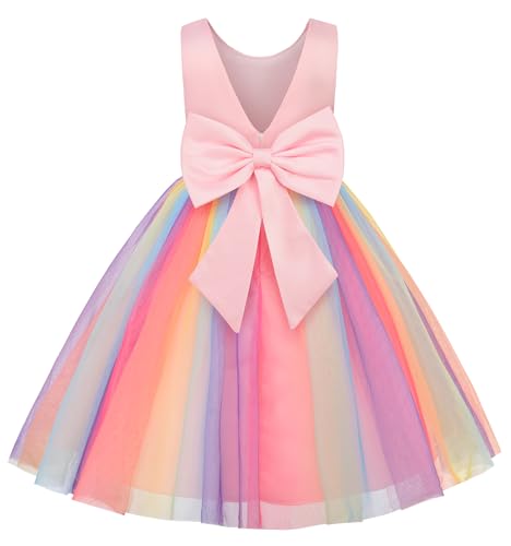 Uhnice Flower Girl Sequin Dress Sleeveless Tulle V-Back Gown Rainbow Prom for Wedding Party2